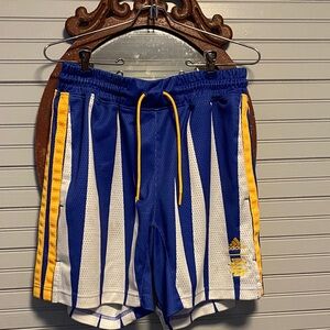 Adidas Men's Blue and Yellow Athletic hoops Eric Emanual Shorts